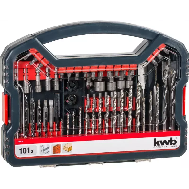 Sada vrtákov KWB Promo Box Standard 101 dielov pre tehlu, kov a drevo