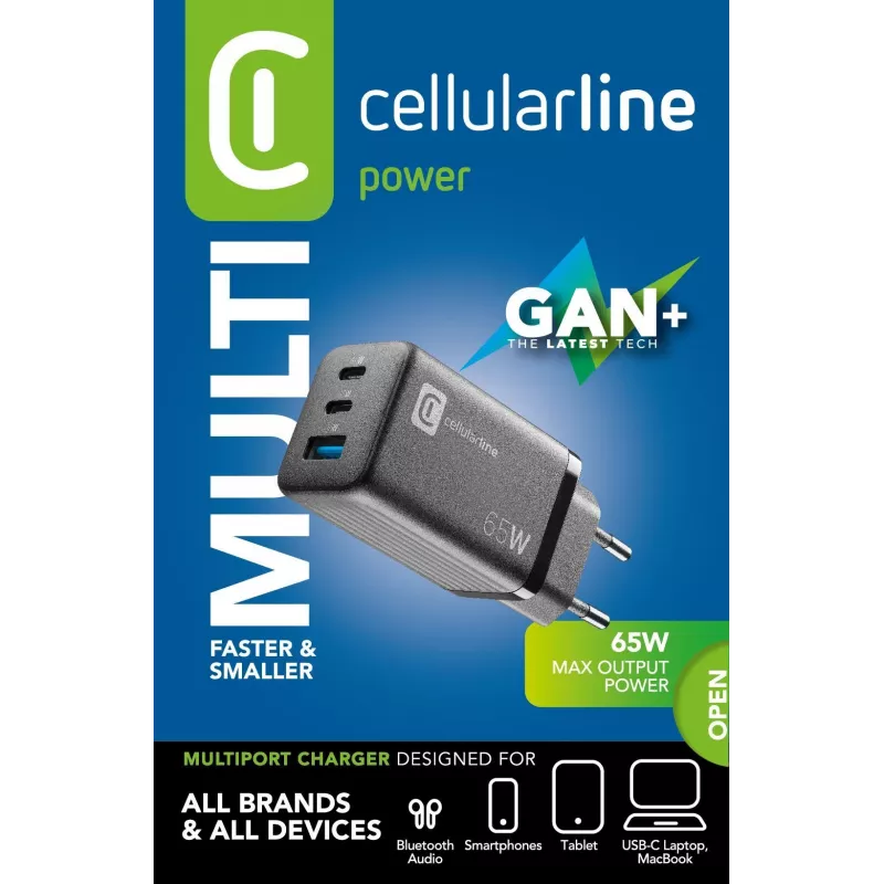 Cellularline Multipower Micro 65W ultra kompaktná 65W rýchlonabíjačka s 3 konektormi