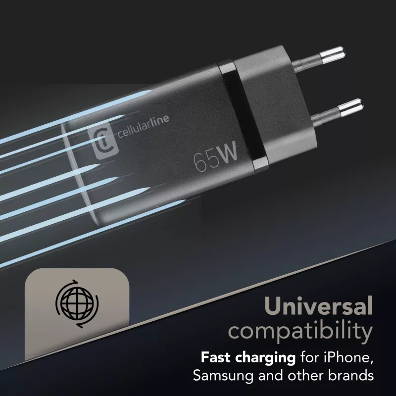 Cellularline Multipower Micro 65W ultra kompaktná 65W rýchlonabíjačka s 3 konektormi