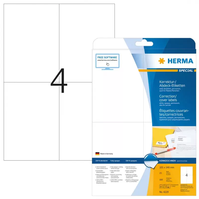 HERMA 4229 Korekčné etikety Special Opaque A6 105 x 148 mm, 100 etikiet