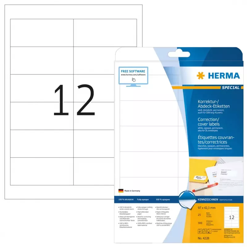 Samolepiace etikety HERMA A4 97x42,3 mm 300 kusov