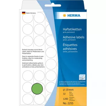 Viacúčelové etikety HERMA 1280 ks zelená okrúhle 19 mm