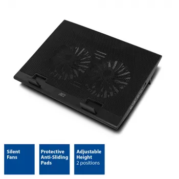 Stojan na notebook ACT AC8105 s ventilátorom, výškovo nastaviteľný, 2 polohy, 4-portový hub