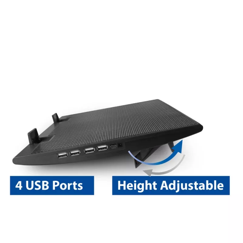 Stojan na notebook ACT AC8105 s ventilátorom, výškovo nastaviteľný, 2 polohy, 4-portový hub