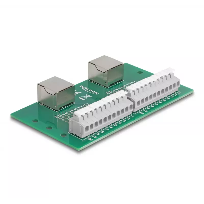 DeLOCK RJ50 2 x konektor samica na 2 x radová svorka s tlačidlom pre DIN lištu