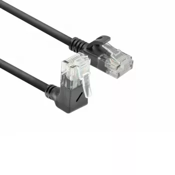 ACT čierny 5 metre U/UTP CAT6A LSZH Slimline patch kábel s RJ45 konektormi 90° zahnutý hore na rovný