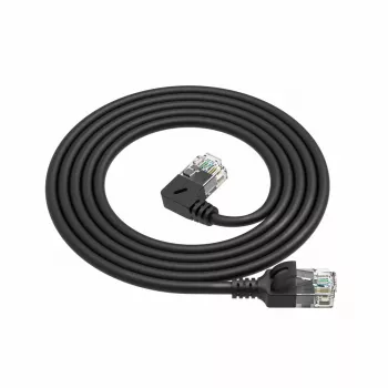 ACT čierny 0,15 metra U/UTP CAT6A LSZH Slimline patch kábel s RJ45 konektormi 90° zahnutý vľavo na rovný