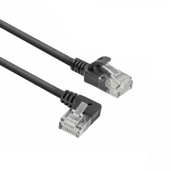 ACT čierny 0,25 metra U/UTP CAT6A LSZH Slimline patch kábel s RJ45 konektormi 90° zahnutý vľavo na rovný