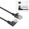 ACT čierny 0,15 metra U/UTP CAT6A LSZH Slimline patch kábel s RJ45 konektormi 90° zahnutý vpravo na rovný