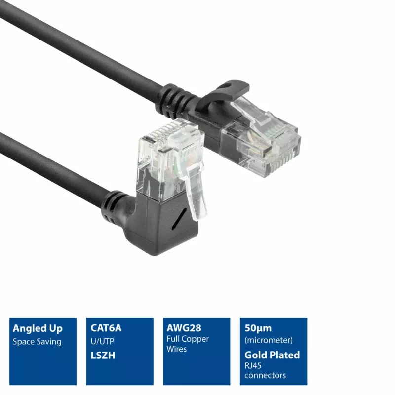 ACT čierny 0,25 metra U/UTP CAT6A LSZH Slimline patch kábel s DC4952
