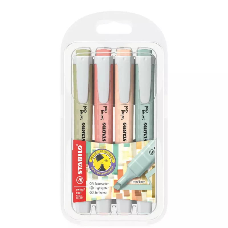 Zvýrazňovač STABILO swing cool NatureCOLORS sada 4 béžová zelená ružová