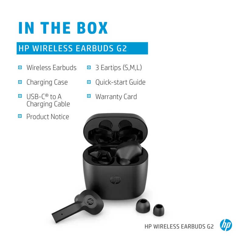 HP Wireless Earbuds G2, bezdrôtové, hudba, 12 g, slúchadlá, čierna