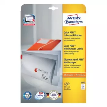 Samolepiace obdĺžnikové etikety Avery Zweckform 6170 — biele, permanentné lepidlo, 525 ks
