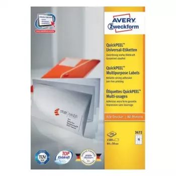 Samolepiace obdĺžnikové etikety Avery Zweckform 3672 – biele, permanentné lepidlo