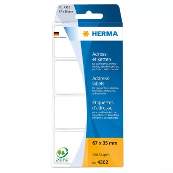 HERMA súvislé leporelo adresné štítky 4302, 67 x 35 mm, biele, 250 ks