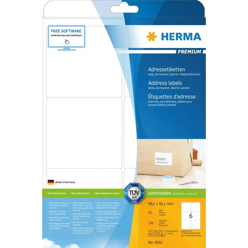 Adresné etikety Premium HERMA 4502 A4 99,1x93,1 mm