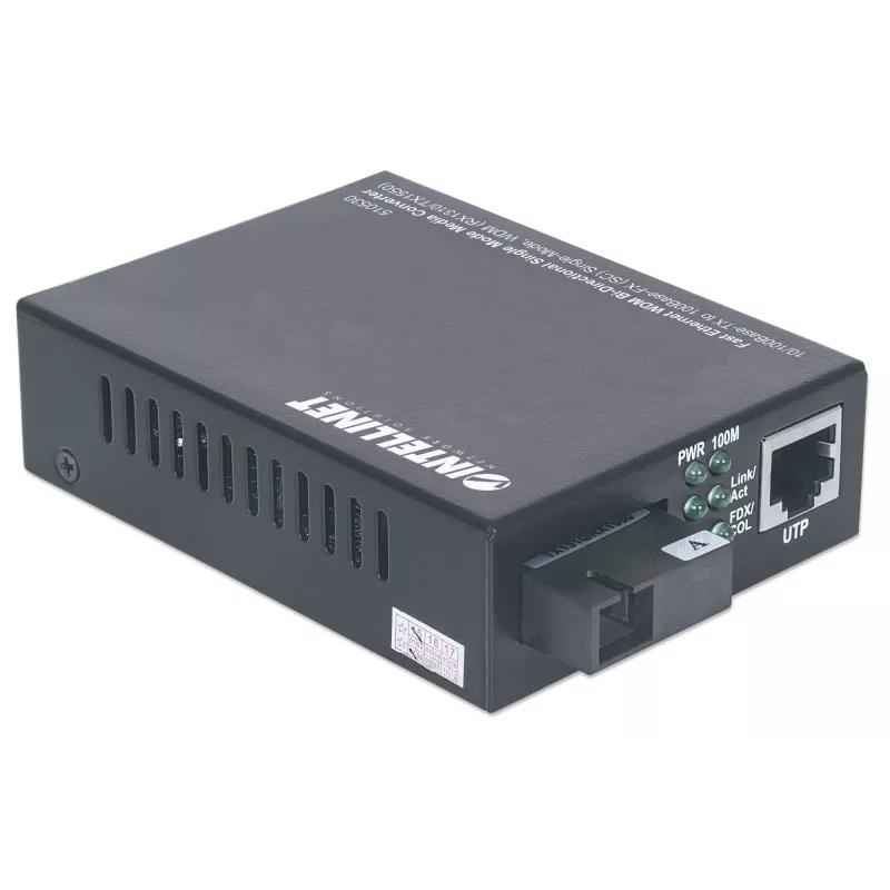 Intellinet 510530 konvertor médií Fast Ethernet WDM, 10/100Base-TX (RJ-45) na 100Base-FX (SC) jednovidový, 20 km (12,4 mi), Rx1310/Tx1550 nm