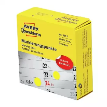 Samolepiace okrúhle etikety Avery 3852, priemer 1 cm, permanentné, 800 ks, žlté