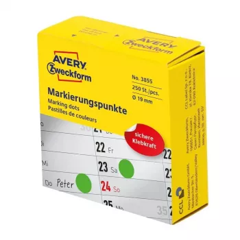 Samolepiace okrúhle etikety Avery Zweckform 3855 — zelené, permanentné, Ø 1,9 cm, 250 ks