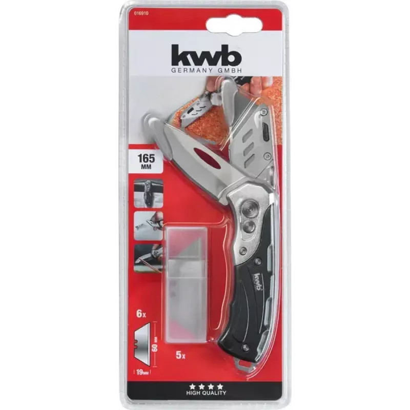 Multitool nôž KWB 016910 zaistiteľný nôž s čepeľou čierny Drop-Point