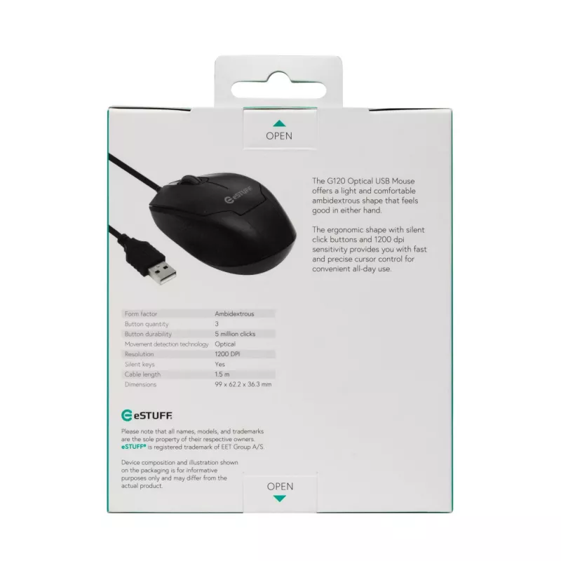 eSTUFF GLB213002 myš kancelárska obojručná USB Type-A optická 1200 DPI