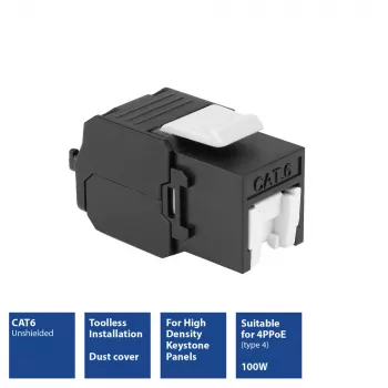 ACT Keystone Jack RJ45 CAT6 nechránený bez nástroja so shutter, čierna