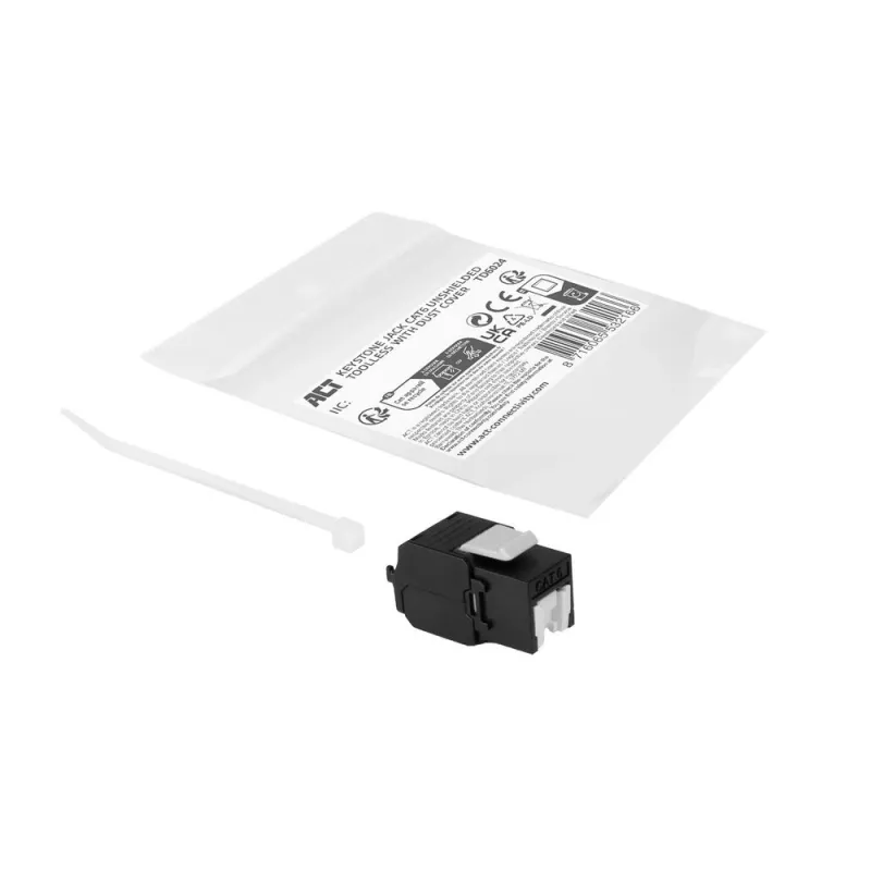ACT Keystone Jack RJ45 CAT6 nechránený bez nástroja so shutter, čierna
