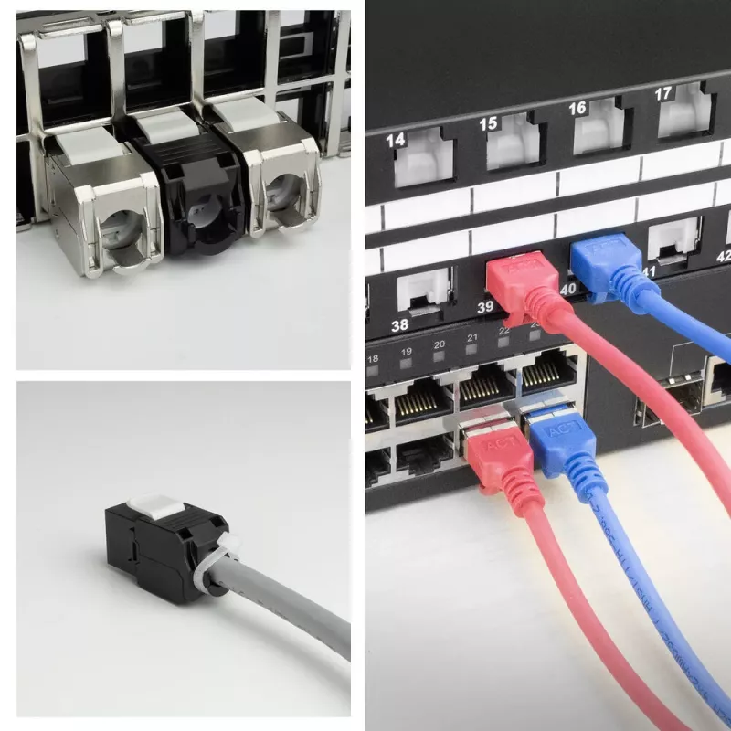 ACT Keystone Jack RJ45 CAT6 nechránený bez nástroja so shutter, čierna