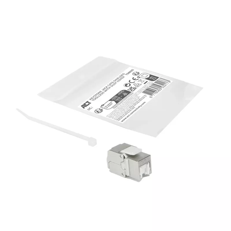 ACT Keystone Jack RJ45 CAT6 chránený bez nástroja so shutter, strieborno-biela