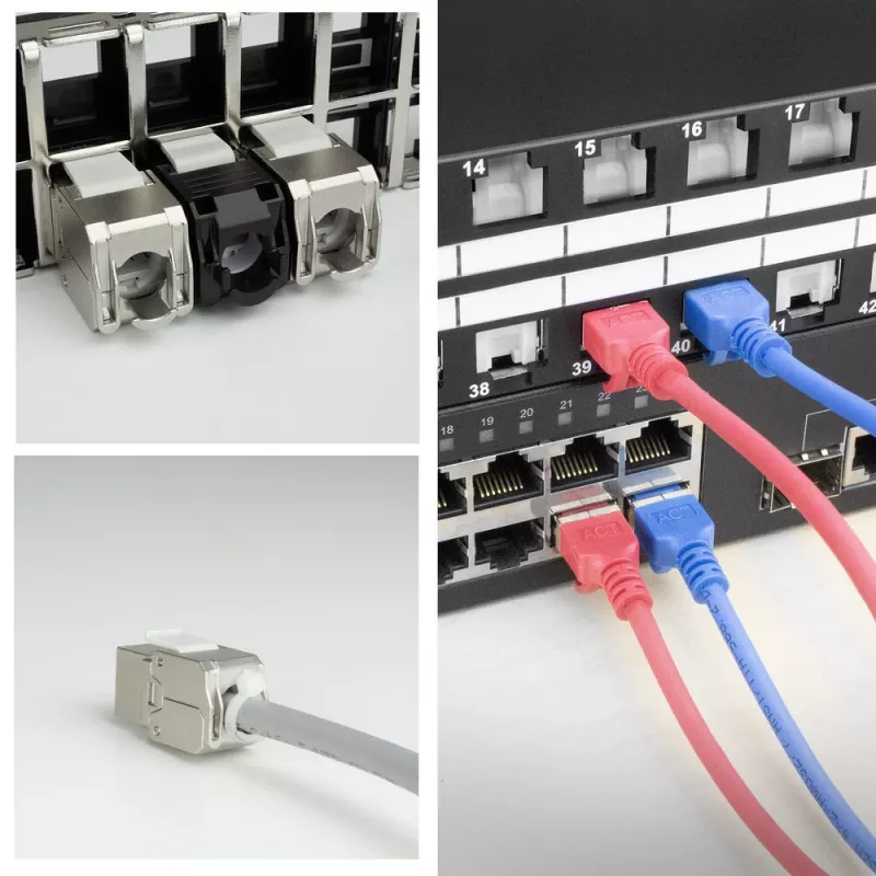 ACT Keystone Jack RJ45 CAT6 chránený bez nástroja so shutter, strieborno-biela