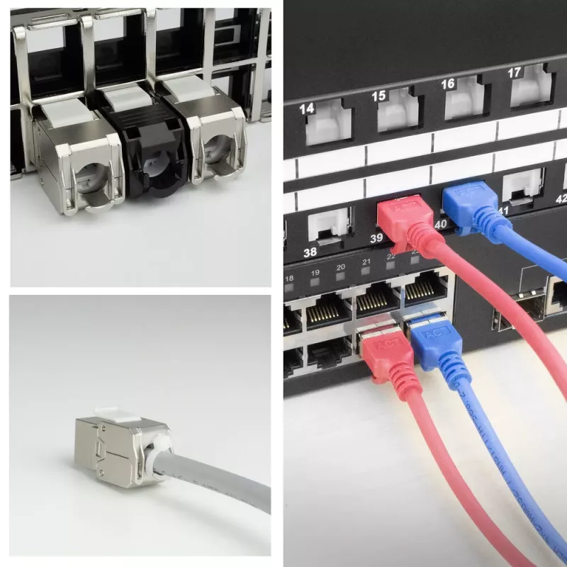 ACT Keystone zásuvka RJ45 CAT6A chránená bez nástroja s krytkou proti prachu