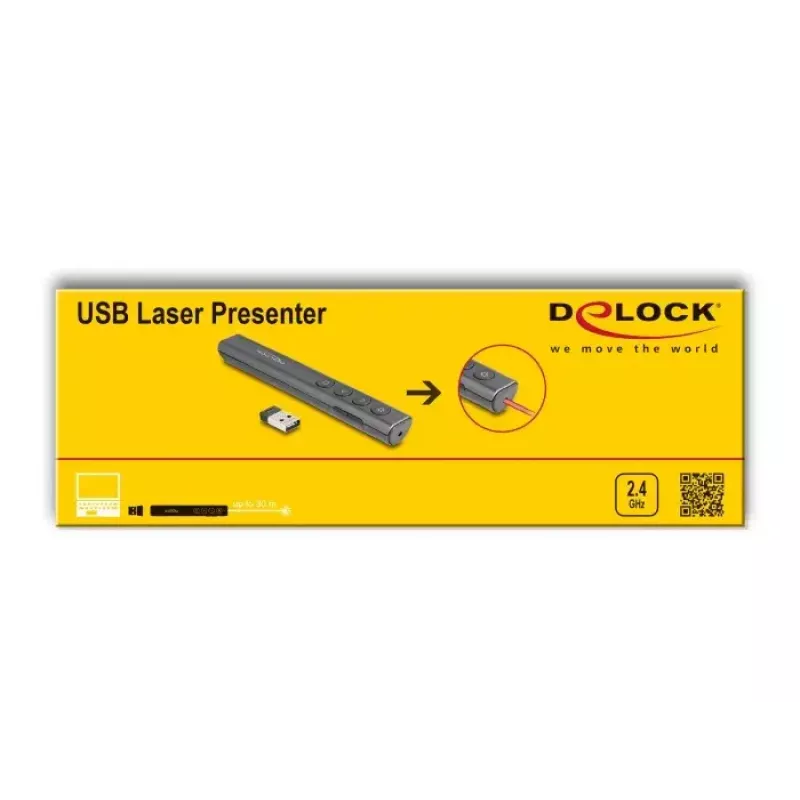 DeLOCK USB laserový presenter bezdrôtový USB RF diaľkový ovládač červený laserový ukazovateľ
