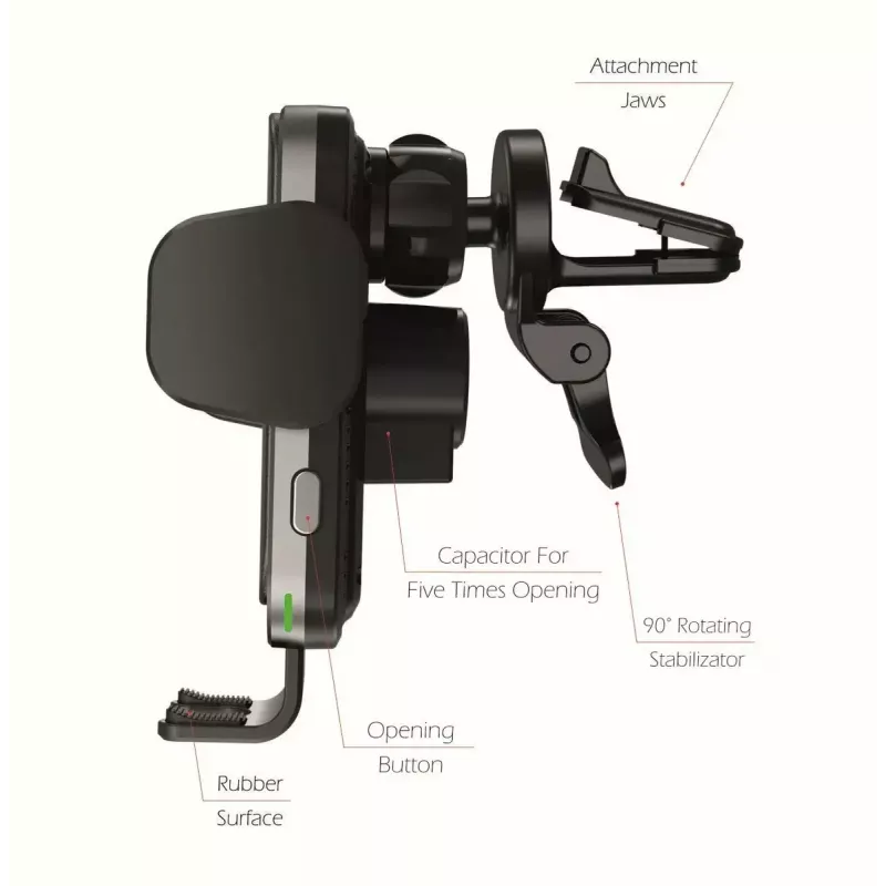 Swissten S-Grip W2-AV5 držiak do auta s bezdrôtovou nabíjačkou 15 W, s káblom USB/USB-C, čierny