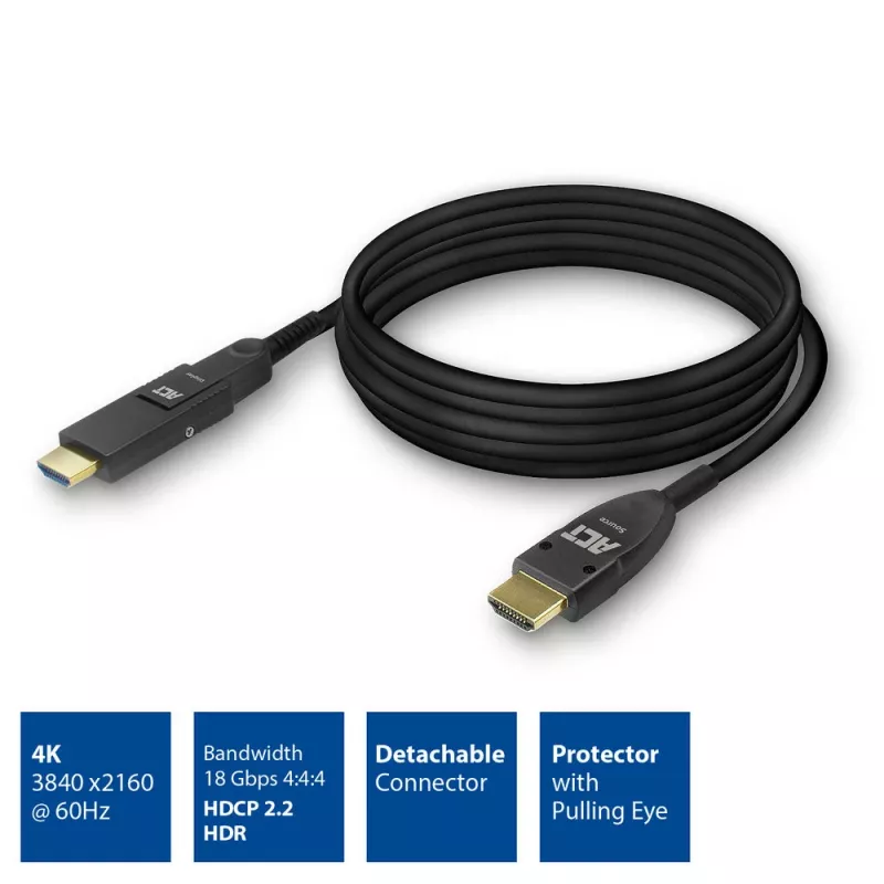 ACT 20 m HDMI High Speed 4K aktívny optický kábel s odnímateľným konektorom v2.0 HDMI-A konektor samec - HDMI-A konektor samec