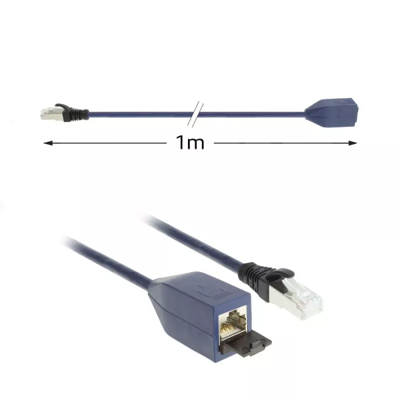 ACT modrý 1 meter LSZH S/FTP CAT6A MPTL predlžovací kábel bez aretačných západiek s RJ45 konektormi