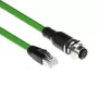 ACT Industrial 1,50 m senzorový kábel M12D 4-pólový konektor samica chassis na RJ45 konektor samec, Superflex Xtreme TPE kábel, tienený