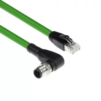 ACT Industrial 1,50 m senzorový kábel M12D 4-pin konektor samec pravouhlý na RJ45 konektor samec, Superflex Xtreme TPE kábel, tienený