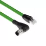 ACT Industrial 1,50 m senzorový kábel M12D 4-pin konektor samec pravouhlý na RJ45 konektor samec, Superflex Xtreme TPE kábel, tienený