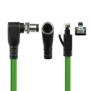 ACT Industrial 1,50 m senzorový kábel M12D 4-pin konektor samec pravouhlý na RJ45 konektor samec, Superflex Xtreme TPE kábel, tienený