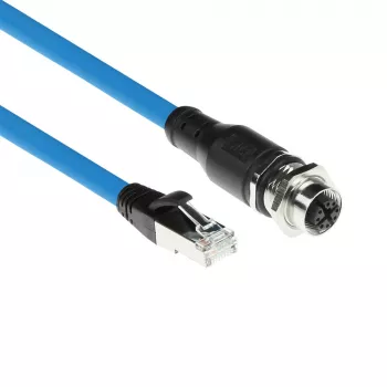 ACT Industrial 5,00 m senzorový kábel M12X 8-pólový konektor samica chassis na RJ45, Superflex SF/UTP TPE kábel, tienený