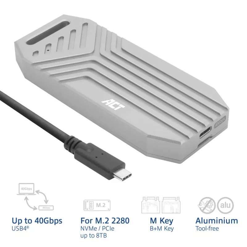 ACT USB 40 Gbit/s M.2 2280 NVMe / PCIe puzdro na SSD, bez nástrojov