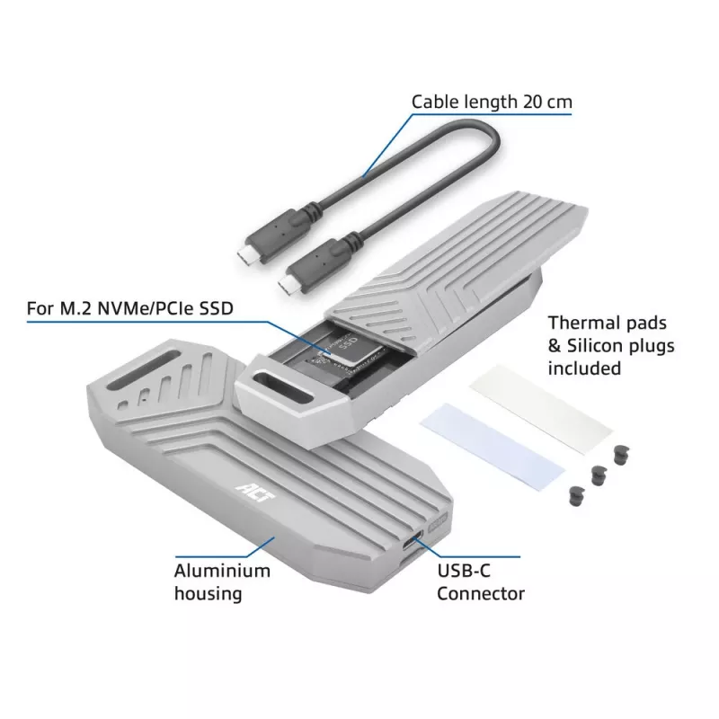 ACT USB 40 Gbit/s M.2 2280 NVMe / PCIe puzdro na SSD, bez nástrojov