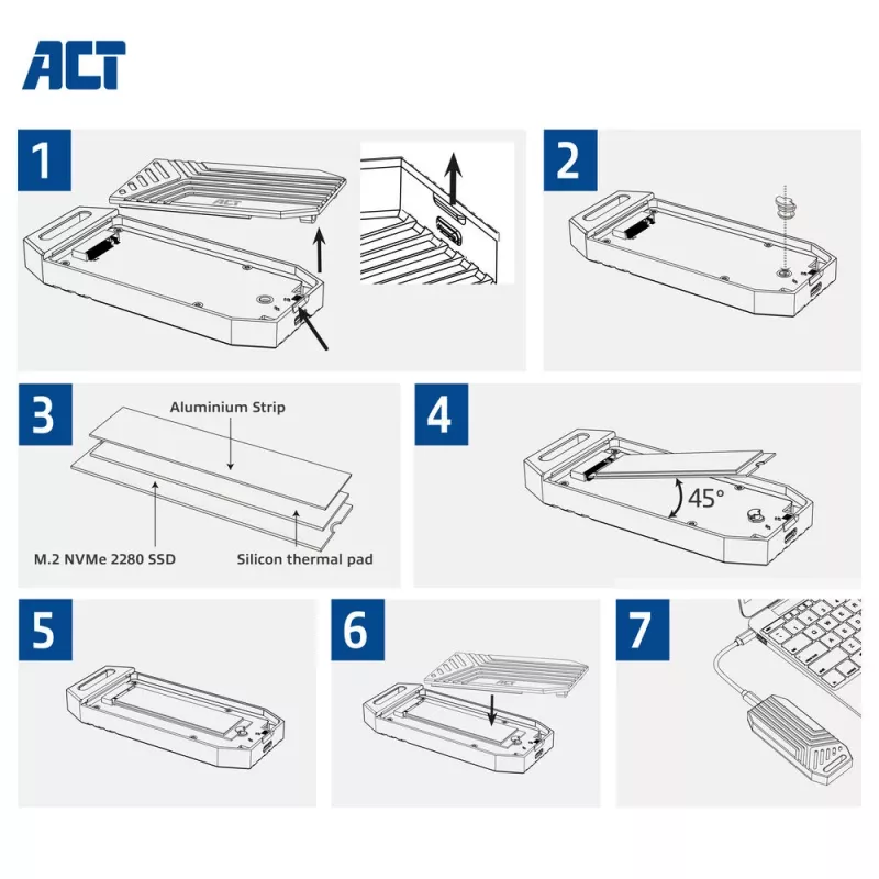 ACT USB 40 Gbit/s M.2 2280 NVMe / PCIe puzdro na SSD, bez nástrojov
