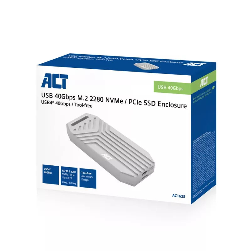 ACT USB 40 Gbit/s M.2 2280 NVMe / PCIe puzdro na SSD, bez nástrojov