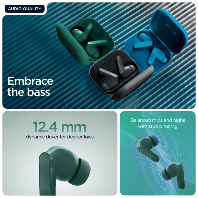 Motorola Moto Buds Bass headset True Wireless Stereo (TWS) in-ear hovory/hudba Bluetooth zelená