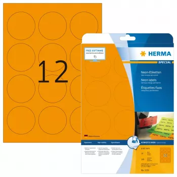 Samolepiace etikety do tlačiarne HERMA Neon etikety A4 Ø 60 mm okrúhle žiarivo oranžová