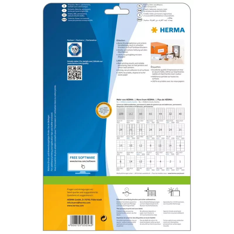 Samolepiaca etiketa do tlačiarne HERMA Labels Premium A4 97x42,3 mm