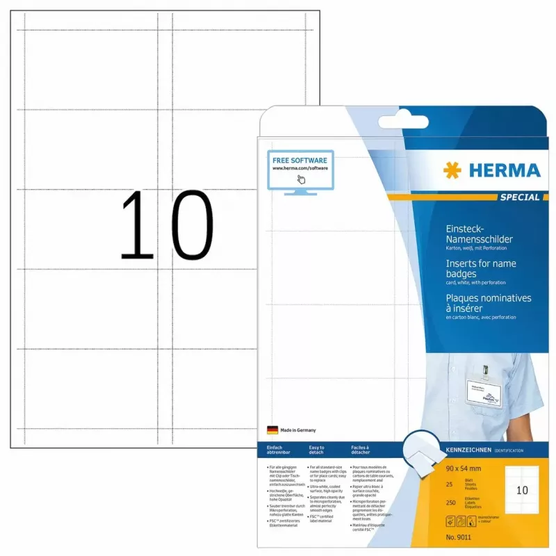 Menovky do držiaka HERMA A4 90x54 mm biele kartón 250 ks