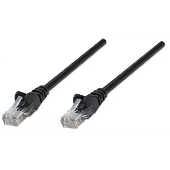 Intellinet sieťový patch kábel, Cat5e, 0,25 m, čierny, CCA, U/UTP, PVC, RJ45, pozlátené kontakty, ochrana západky, ochranná priechodka, doživotná záruka
