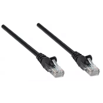 Intellinet sieťový patch kábel, Cat5e, 0,25 m, čierny, CCA, U/UTP, PVC, RJ45, pozlátené kontakty, ochrana západky, ochranná priechodka, doživotná záruka